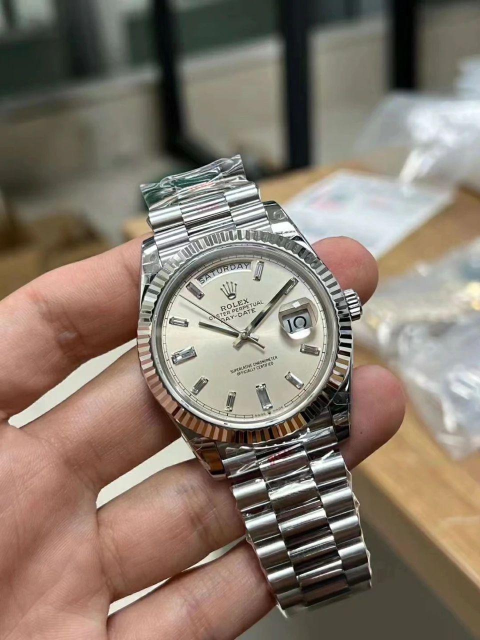 GMF V2 Day Date 40 SS 904L Steel White Crystal Dial SS Bracelet (Tungsten Heavy Version 167G)